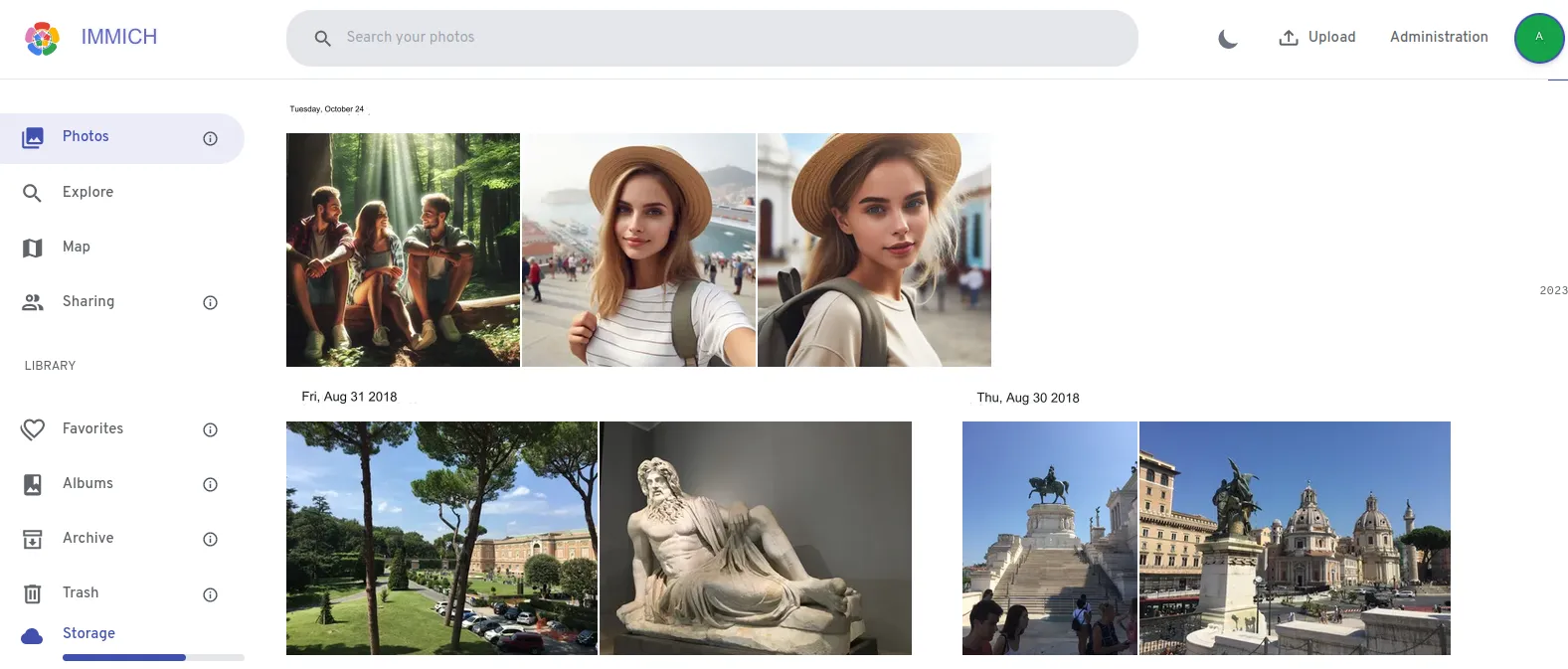 Web interface of the server program for photos IMMICH