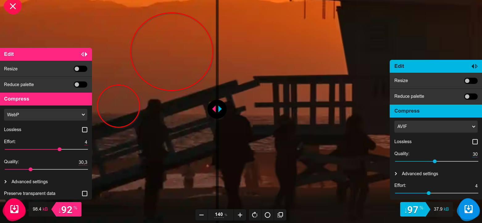 Comparison of WebP compression in AVIF