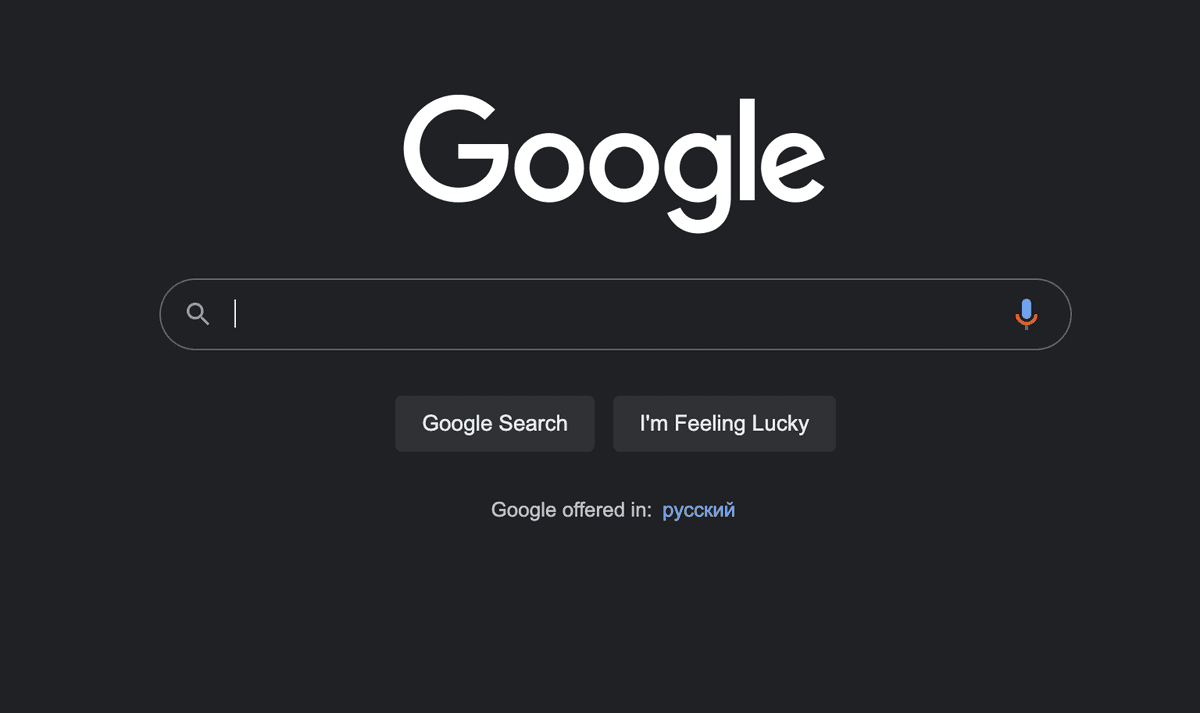 dark google search interface theme