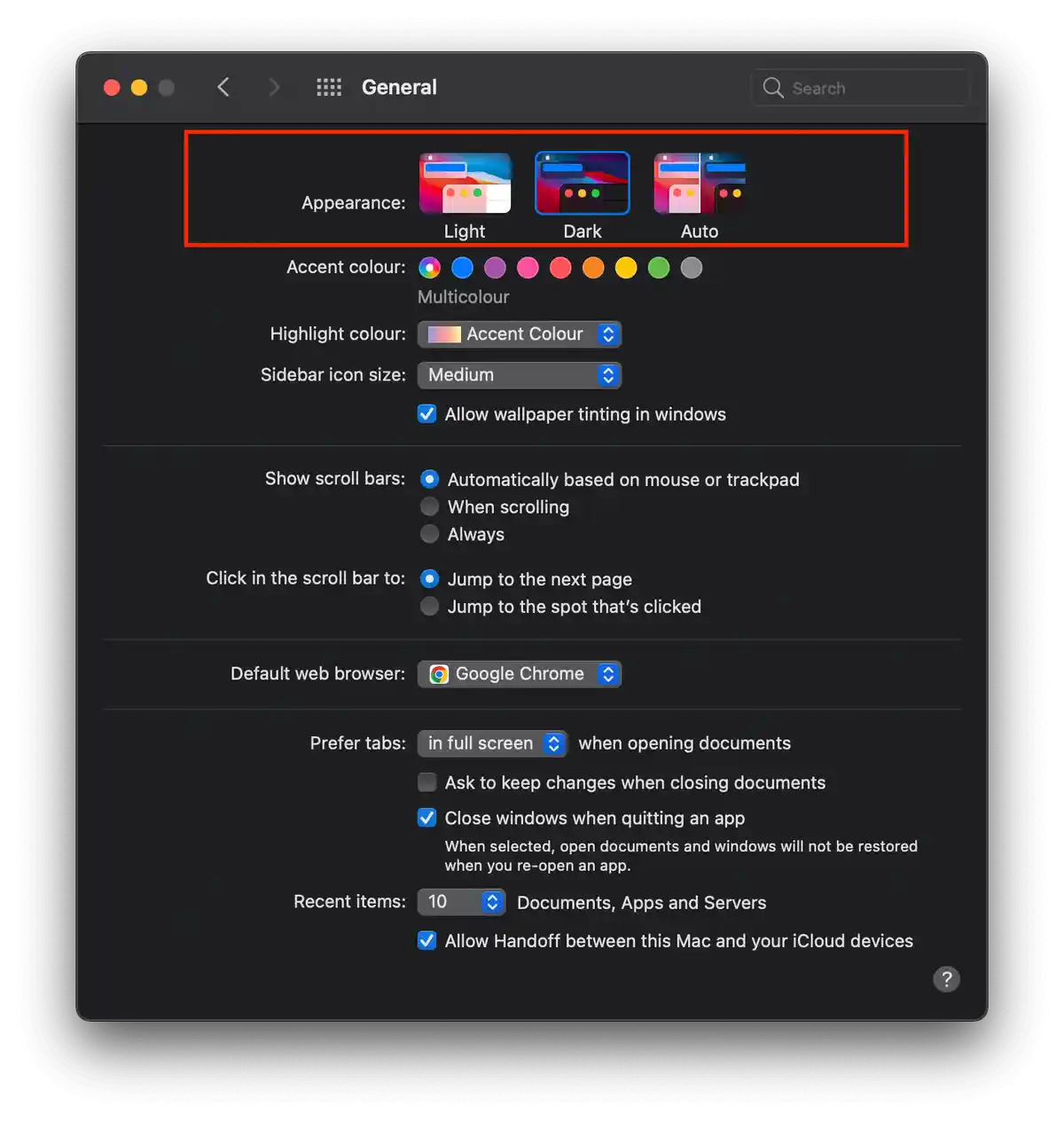 enable dark theme in macOS