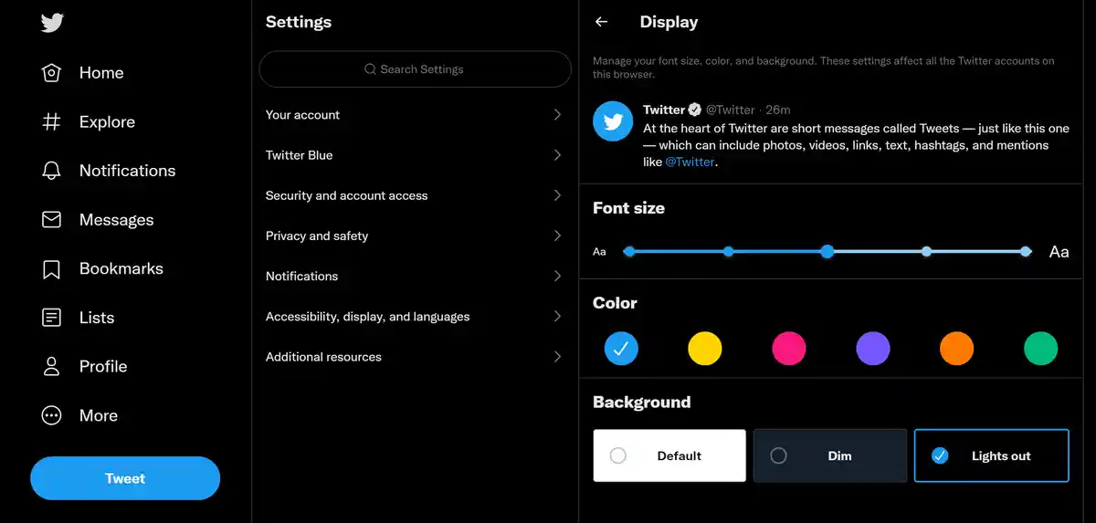 Enabling a dark theme on the web version of Twitter