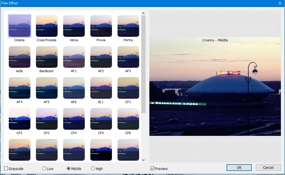 Ver una foto con un filtro de película superpuesto en PhotoScape X