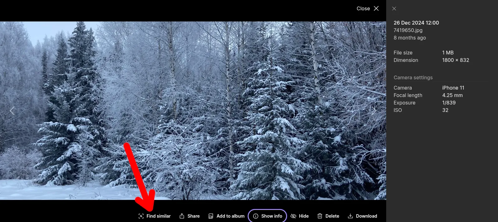 Search for similar photos in Jottacloud