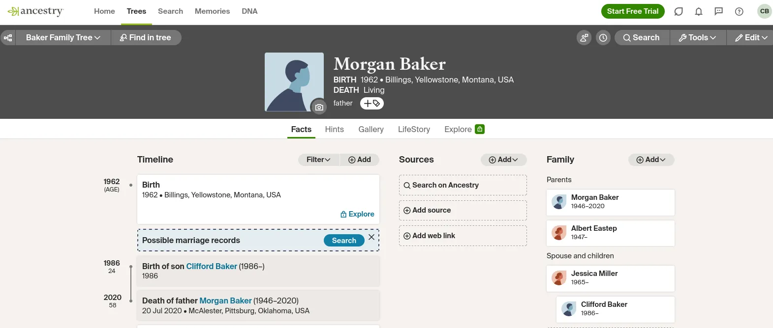 Ancestry person's profile