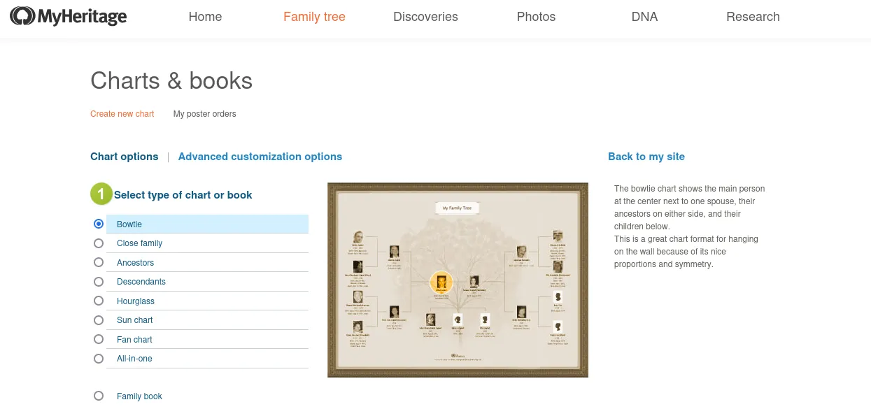 Setting up family tree printing in MyHeritage