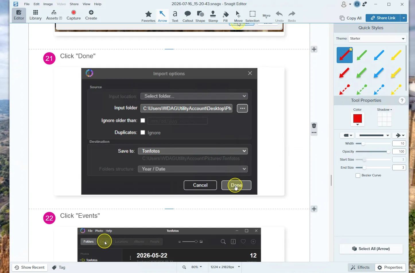 Snagit で Tonfotos ライブラリへの写真インポート手順ガイドを作る例