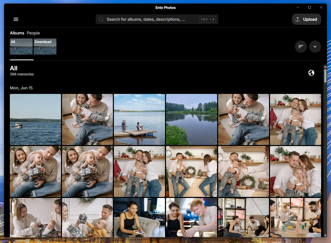 Ente app interface in Windows