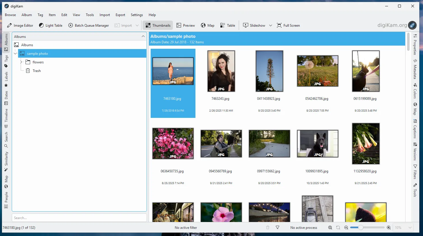 The interface of the digiKam digital photo management program