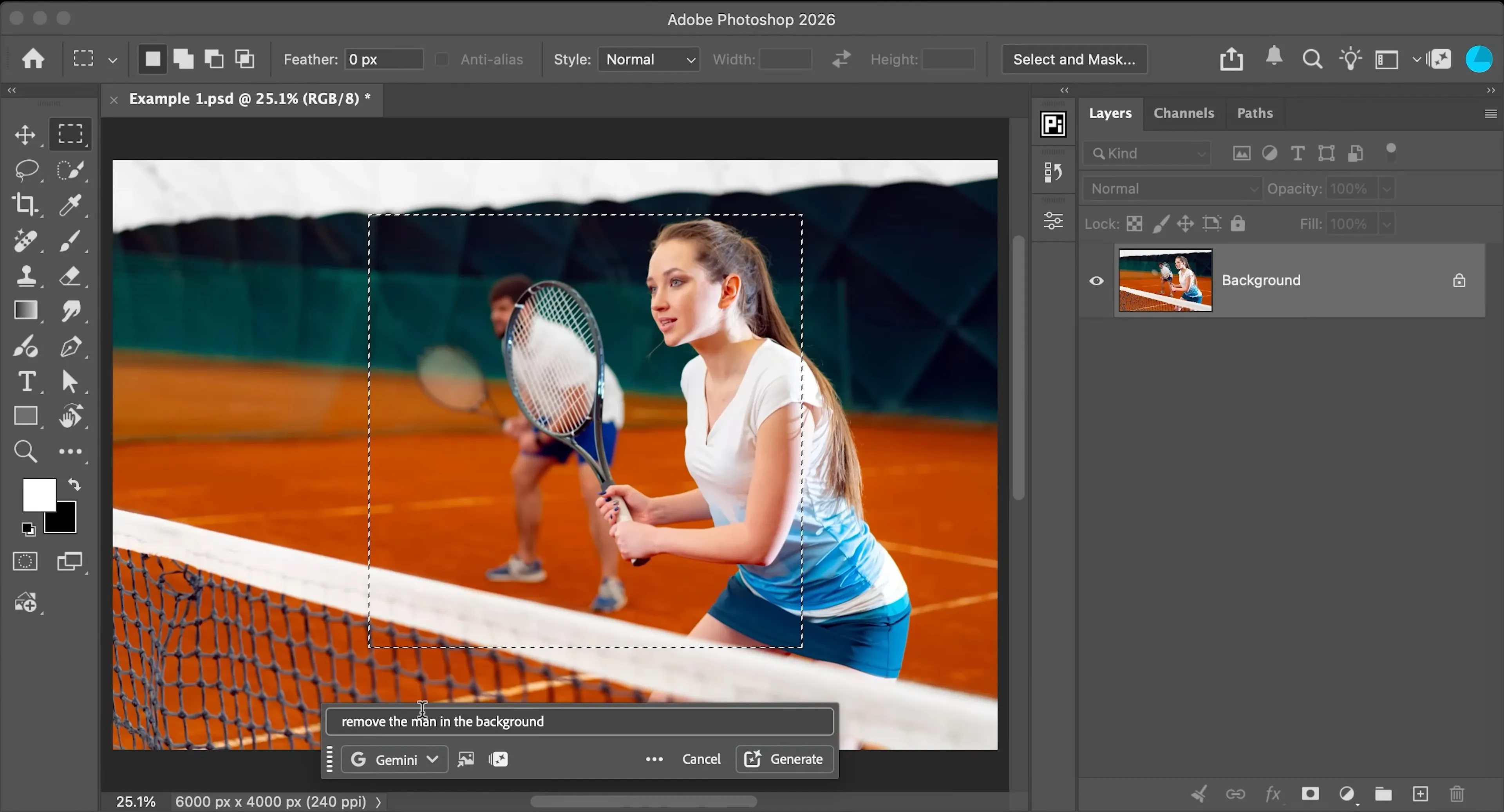 Entfernen einer Person aus dem Hintergrund mit Photoshop-KI