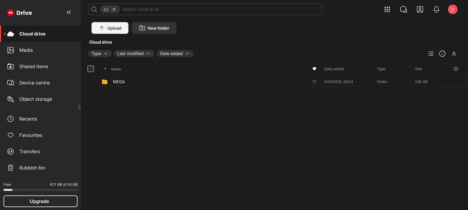 MEGA cloud storage web interface