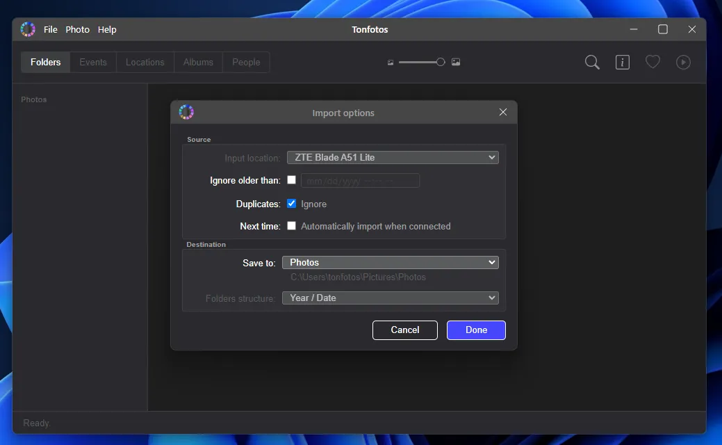 Tonfotos Photo Import Wizard