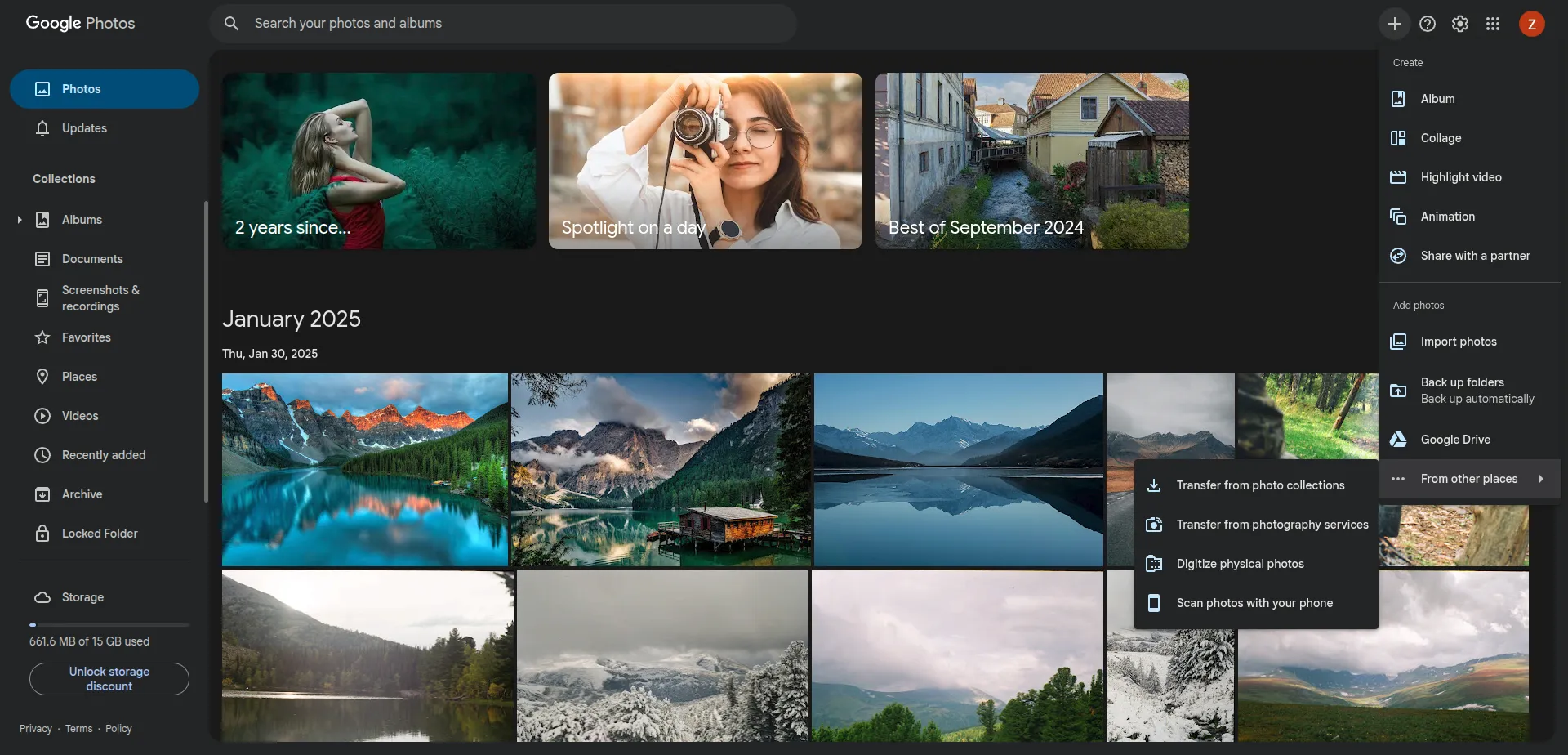 Google Photos web interface