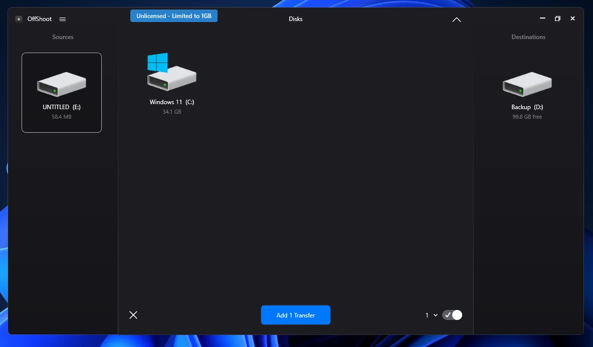 OffShoot photo copying program interface