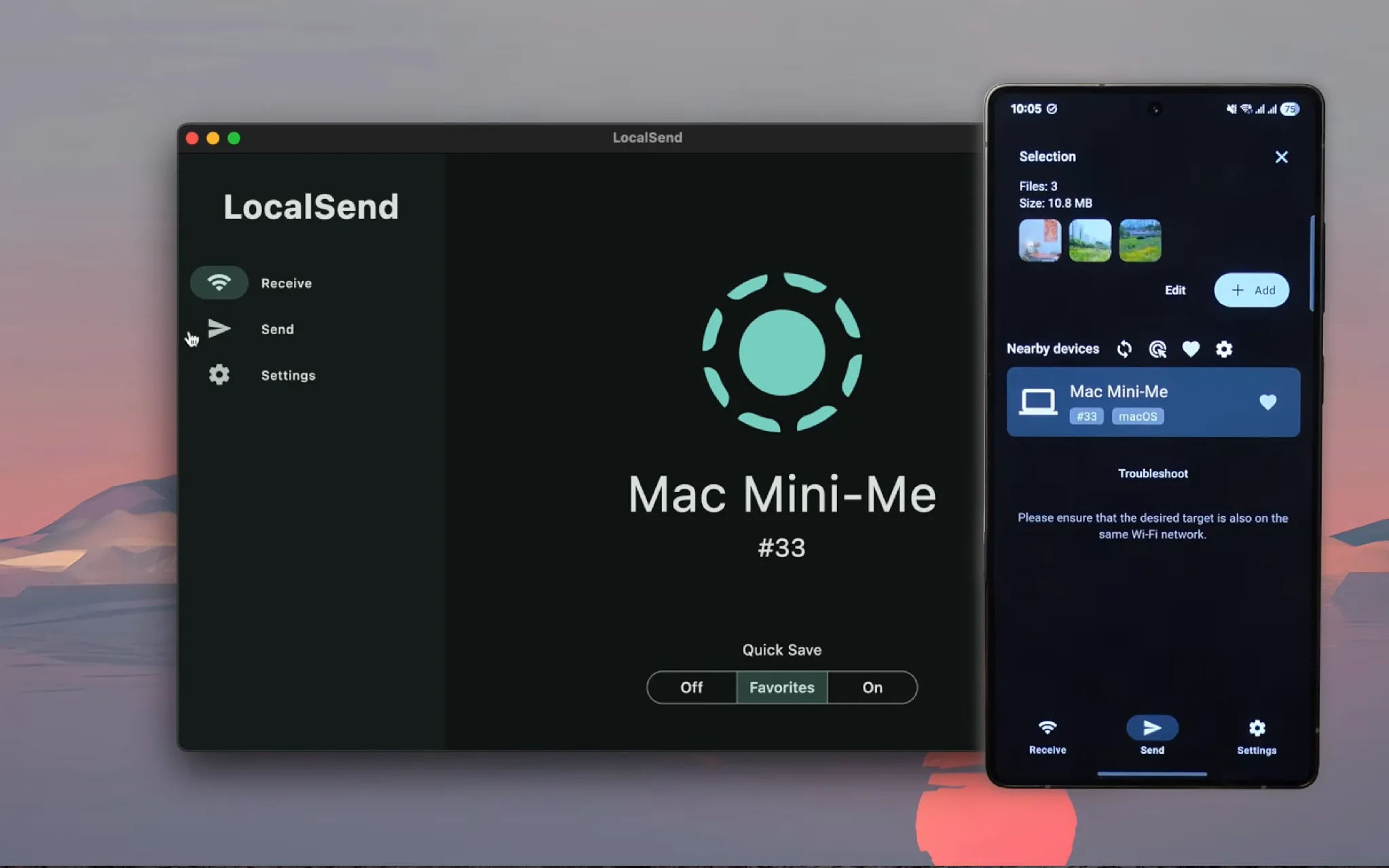 LocalSend interface on Mac and phone