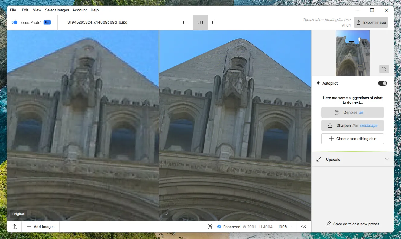 Automatic pixelation fixing in Topaz Photo AI