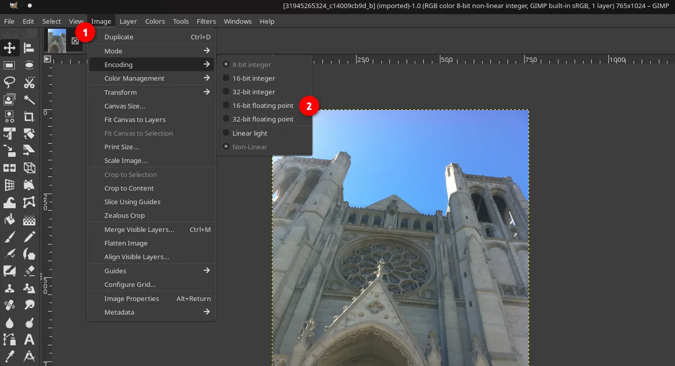 Changing the image encoding in GIMP
