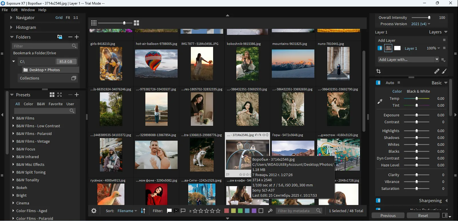 Exposure X7 interface