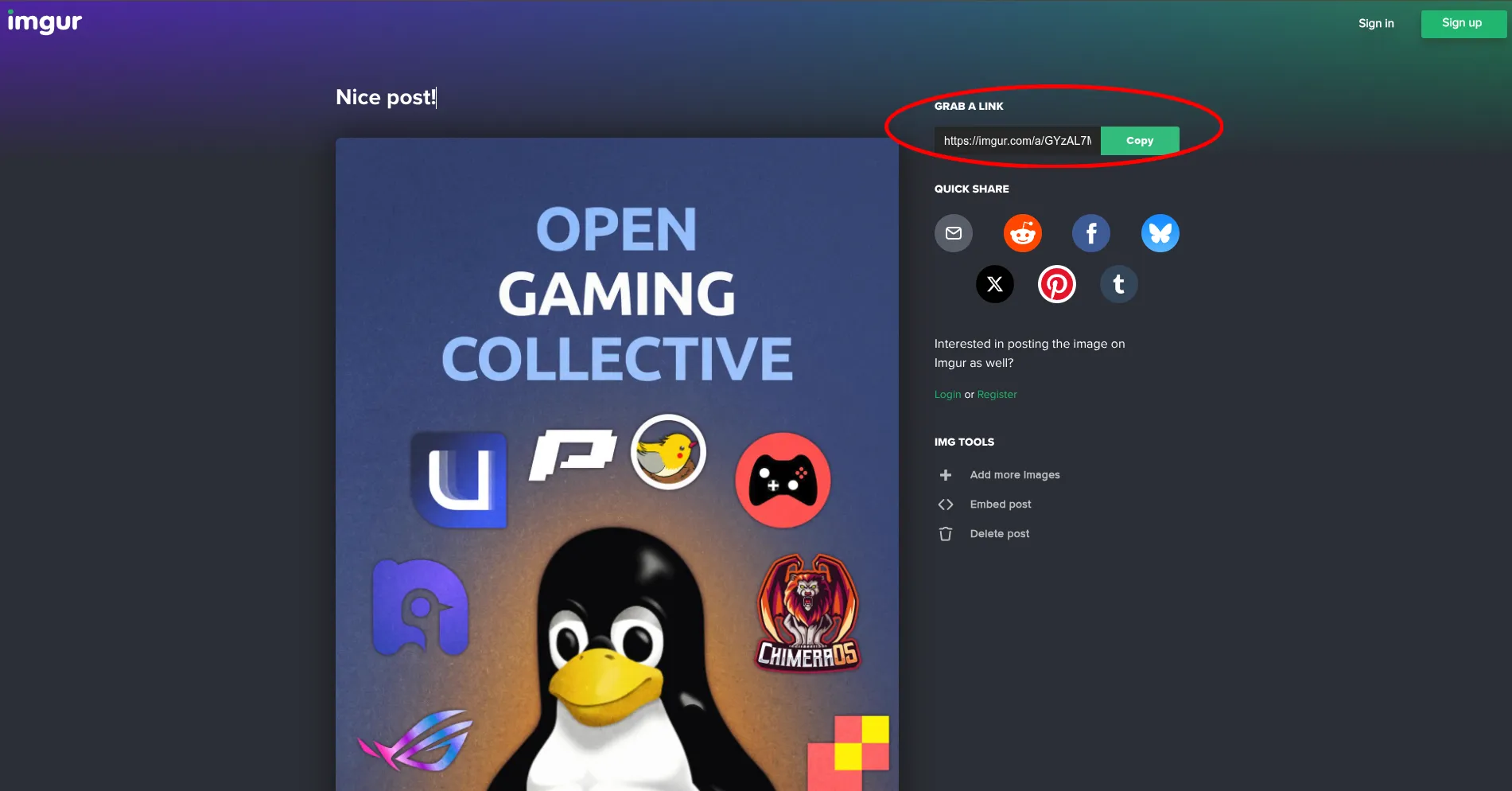 Example of a link to content on Imgur