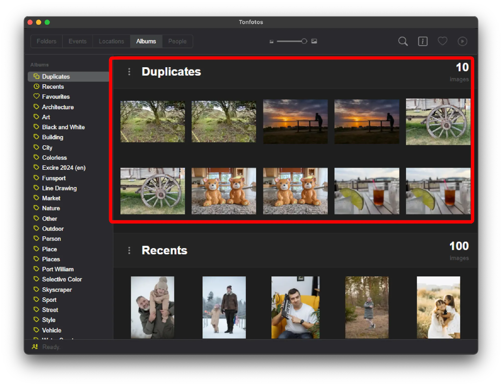 Example of duplicate detection in a photo archive using Tonfotos