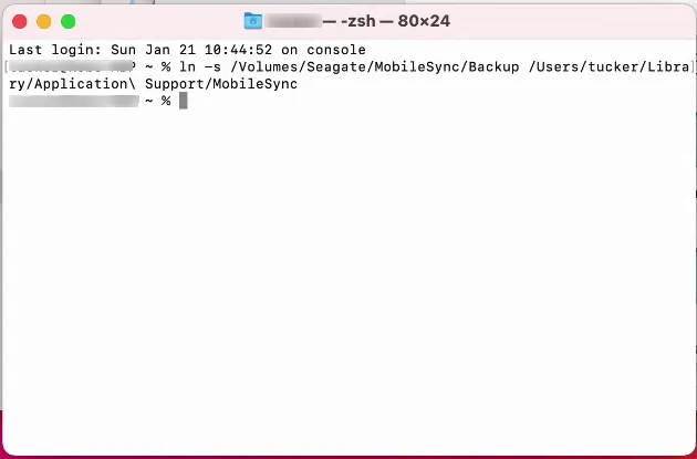 Example command to create a symbolic link on macOS