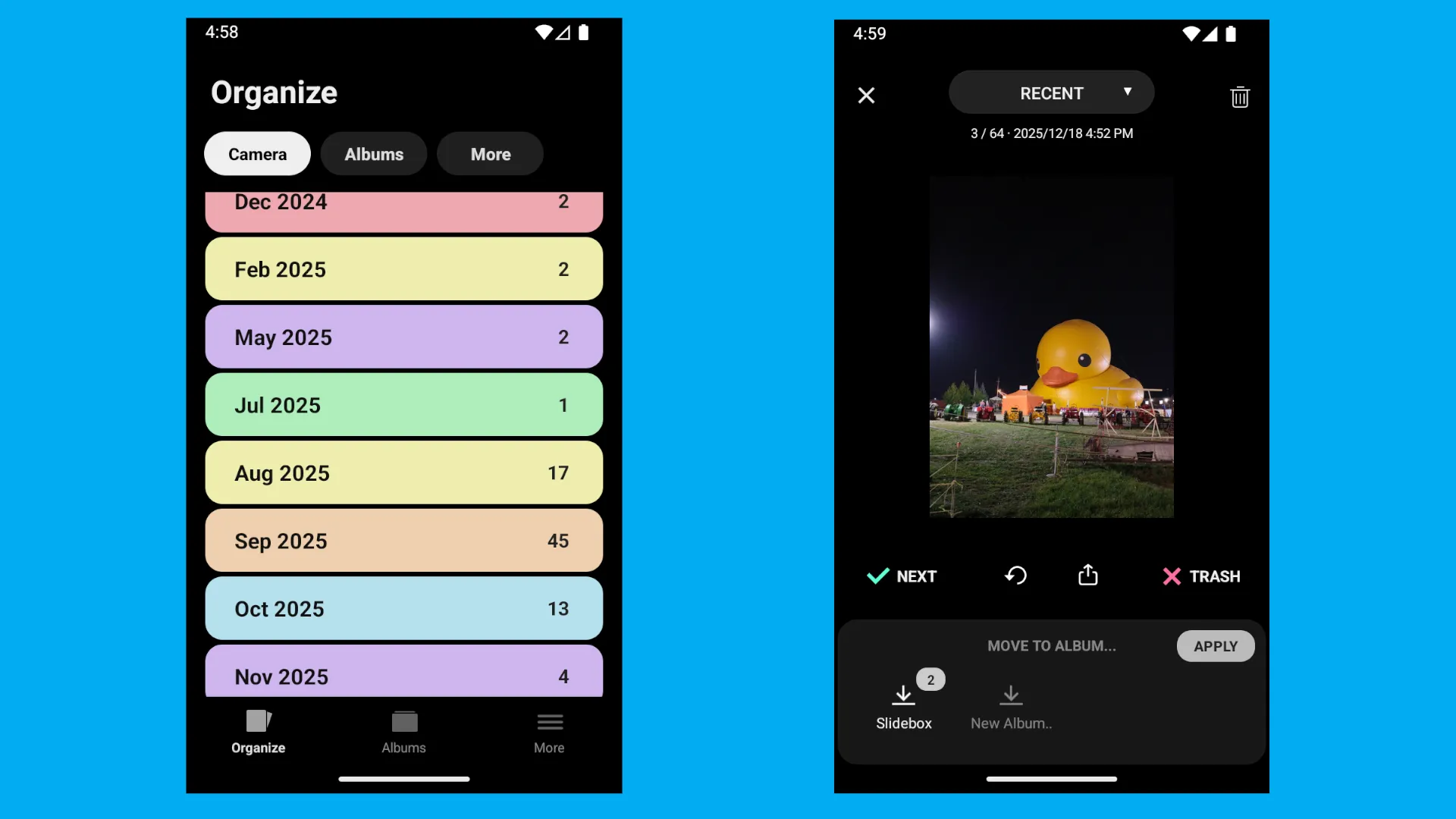 The interface of the photo organization app Slidebox