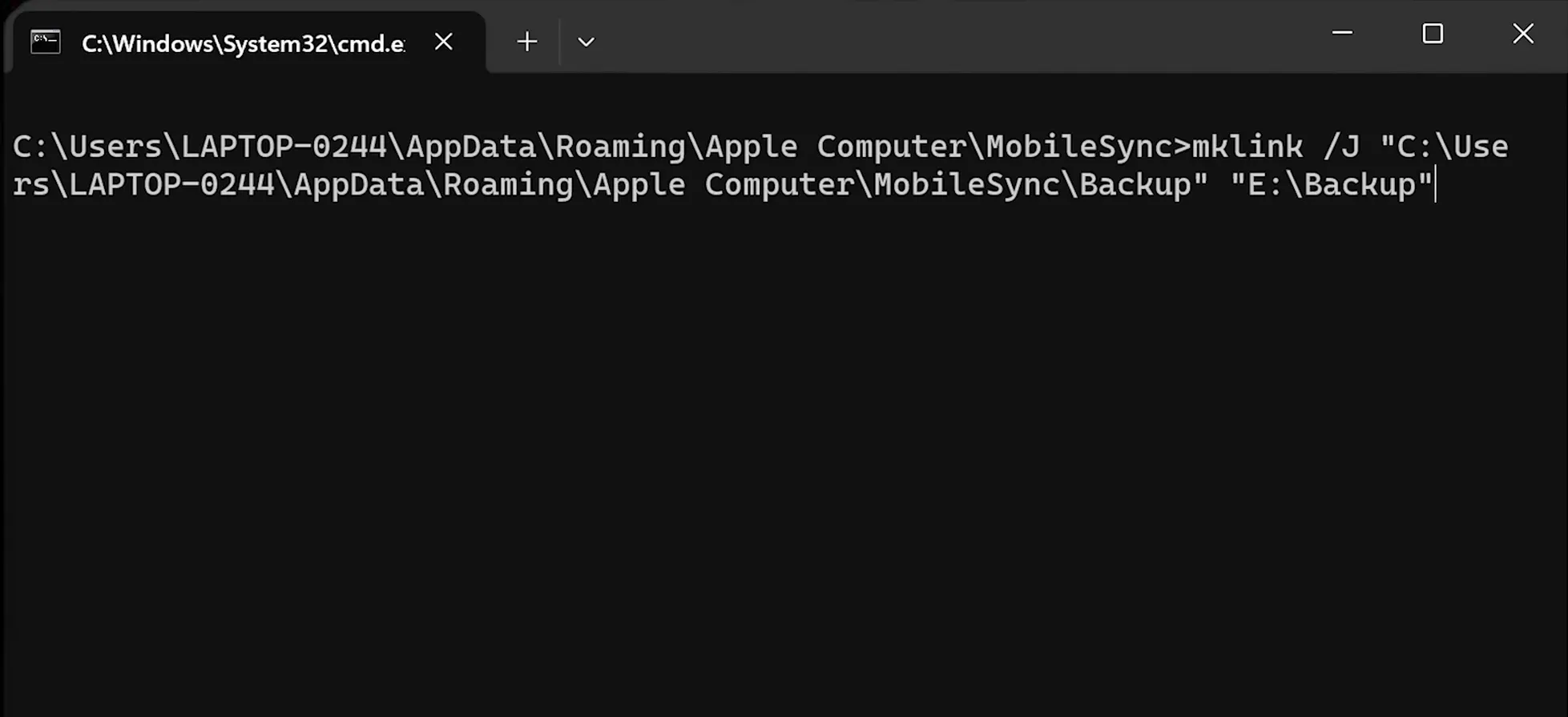 Example of entering a command in the Windows 11 command line