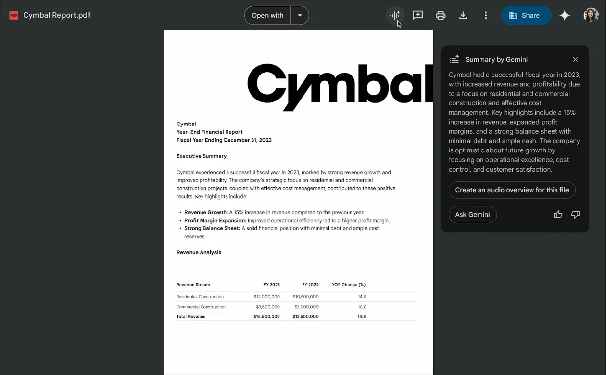An example of Gemini working with PDF documents