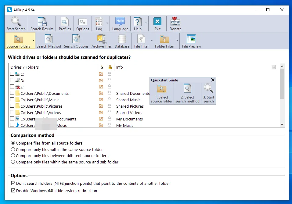 Interface of the program for finding duplicate photos AllDup