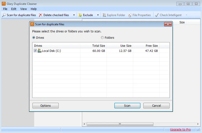 Interface utilisateur de Glary Duplicate Cleaner