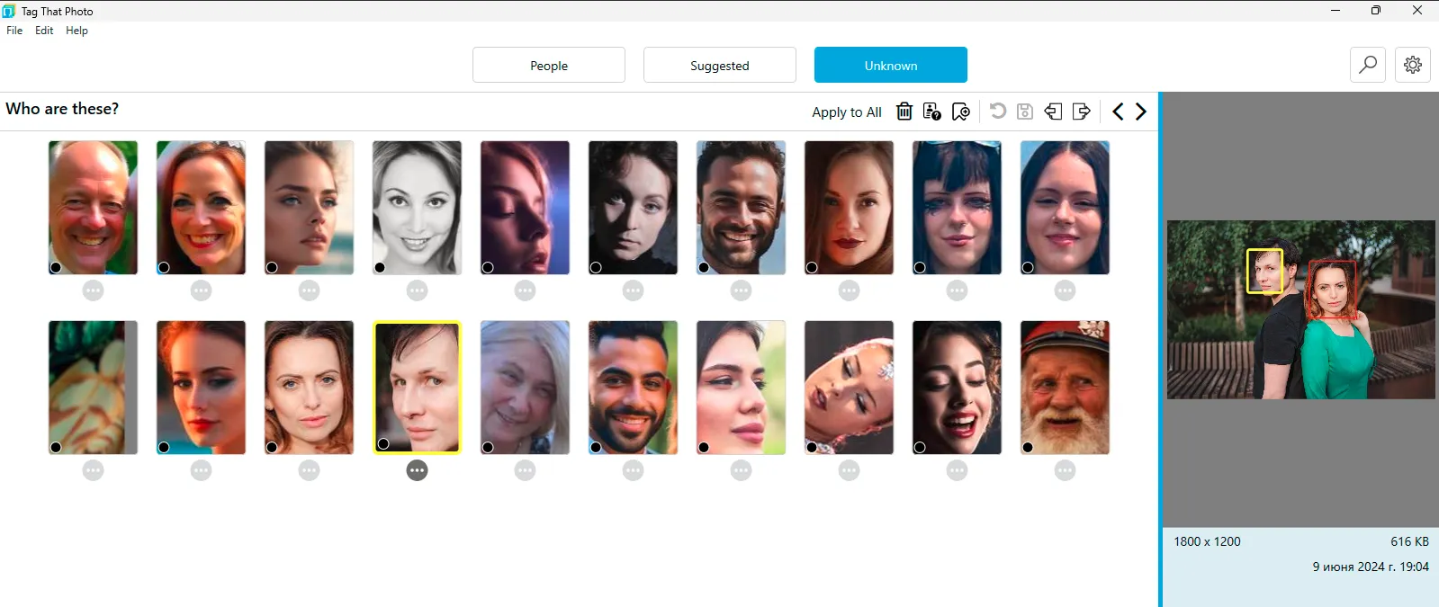 Interface of the facial recognition program Tagthatphoto