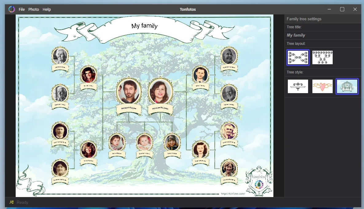 Selecting a family tree structure in Tonfotos