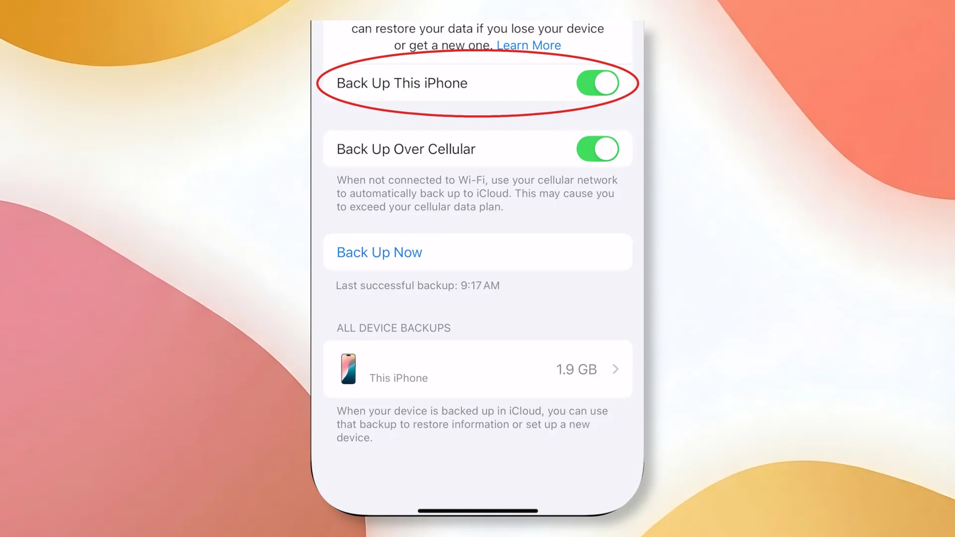 Настройка бекапов фотографий на iPhone