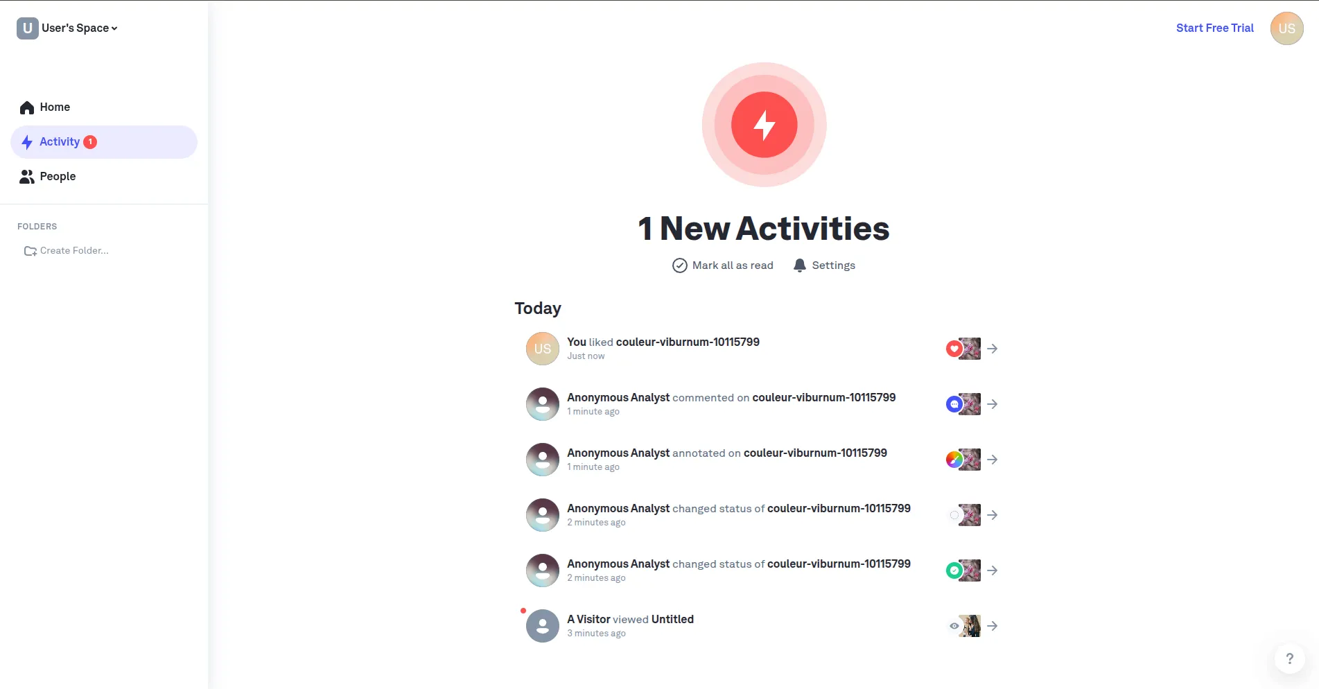 Monitoring team activity in Picflow