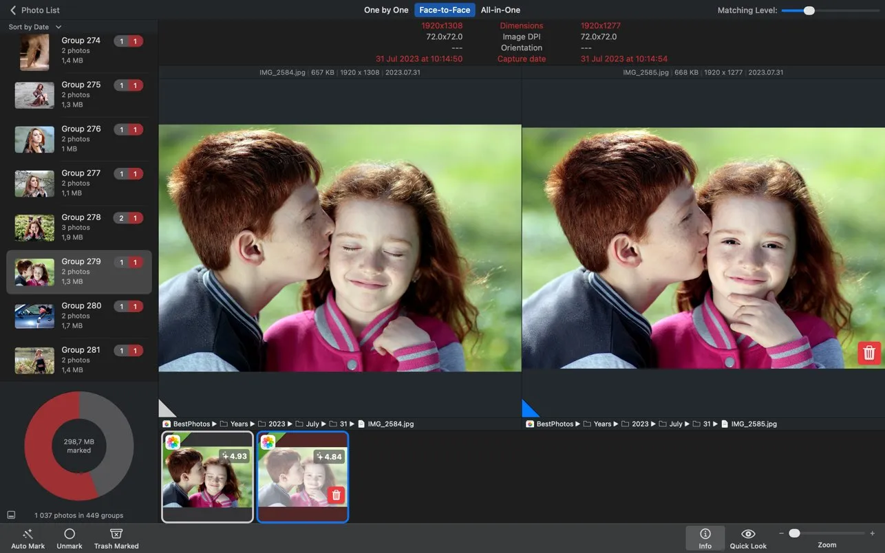 Comparing duplicate photos in the PhotoSweeper interface