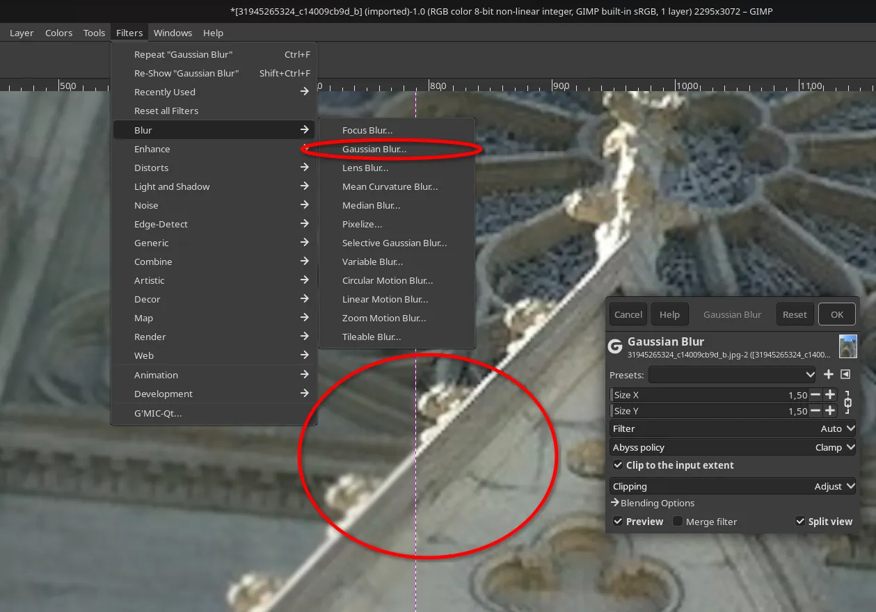 Smoothing edges with blur in GIMP