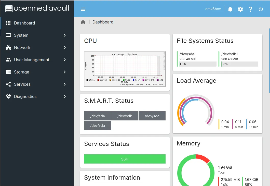 OpenMediaVault Control Panel