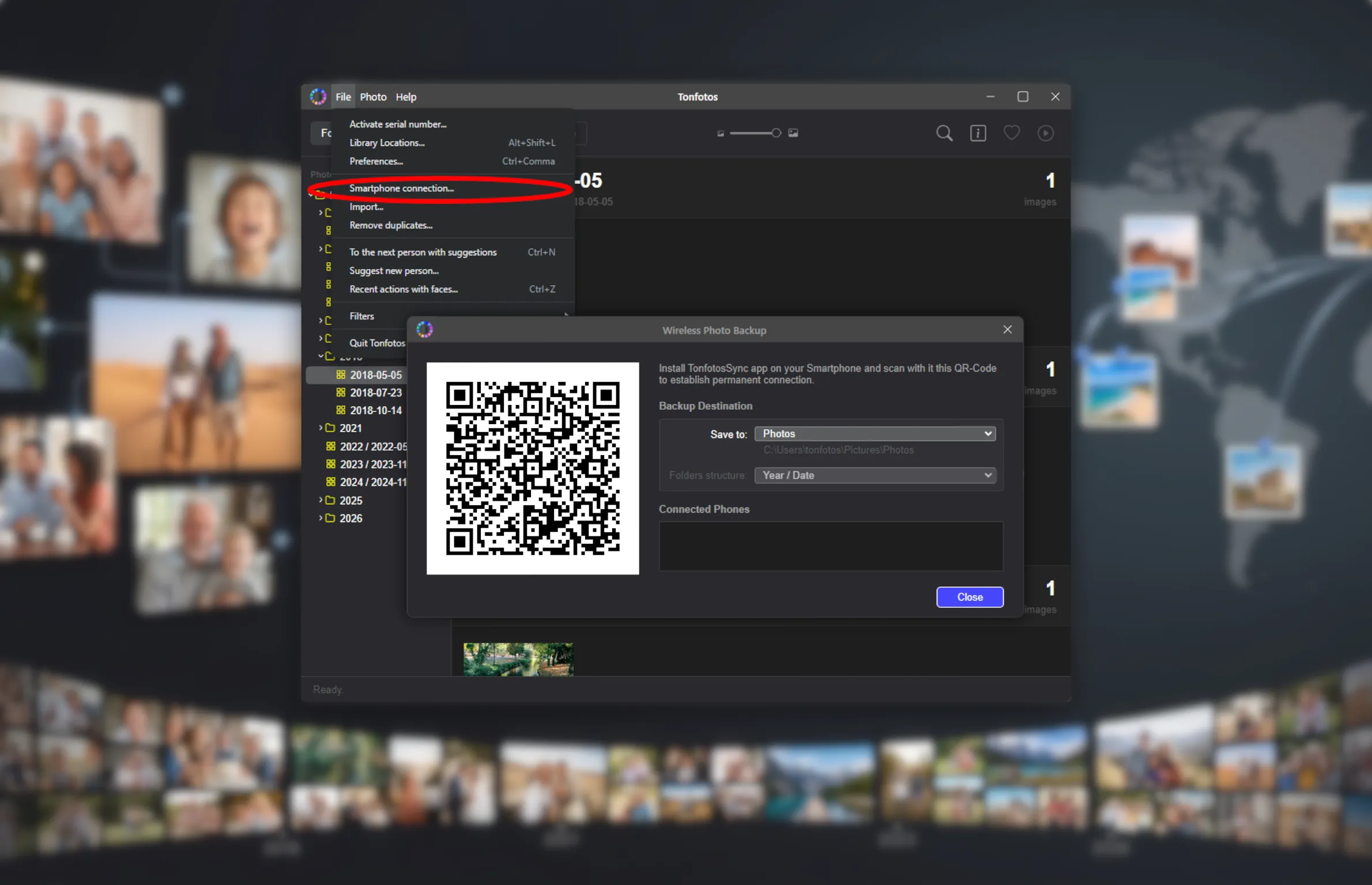 Phone-to-computer synchronization window