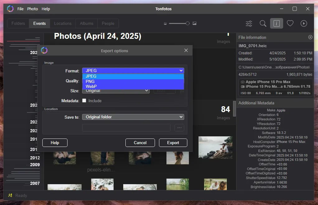 Removing Photo Metadata in Tonfotos