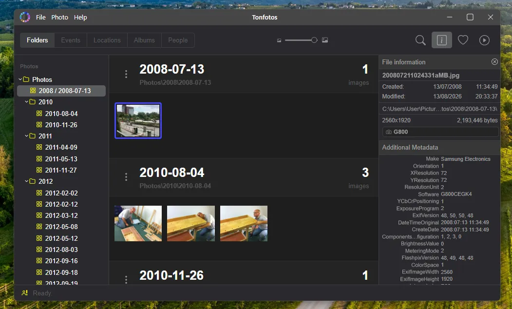 The photo hierarchy after importing into Tonfotos