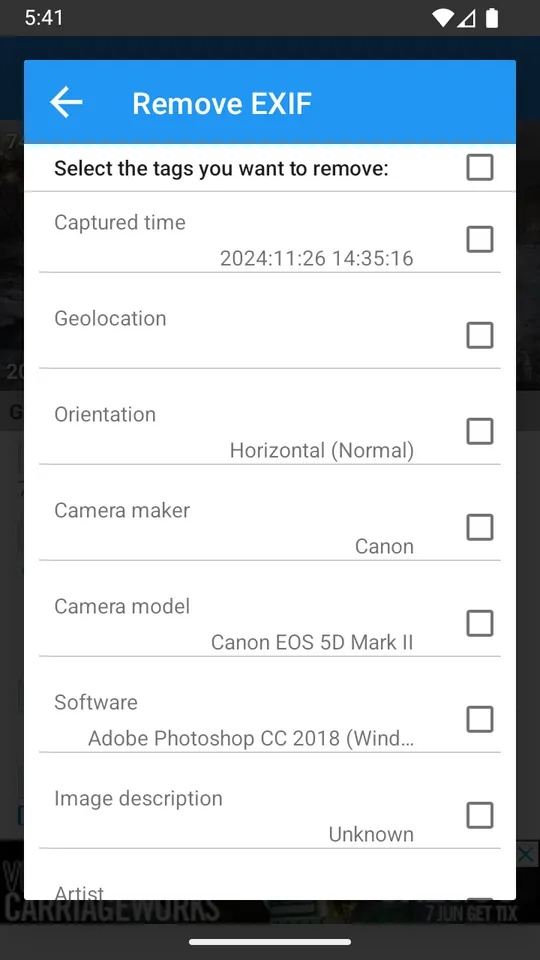 Removing Metadata in Photo Exif Editor on Android
