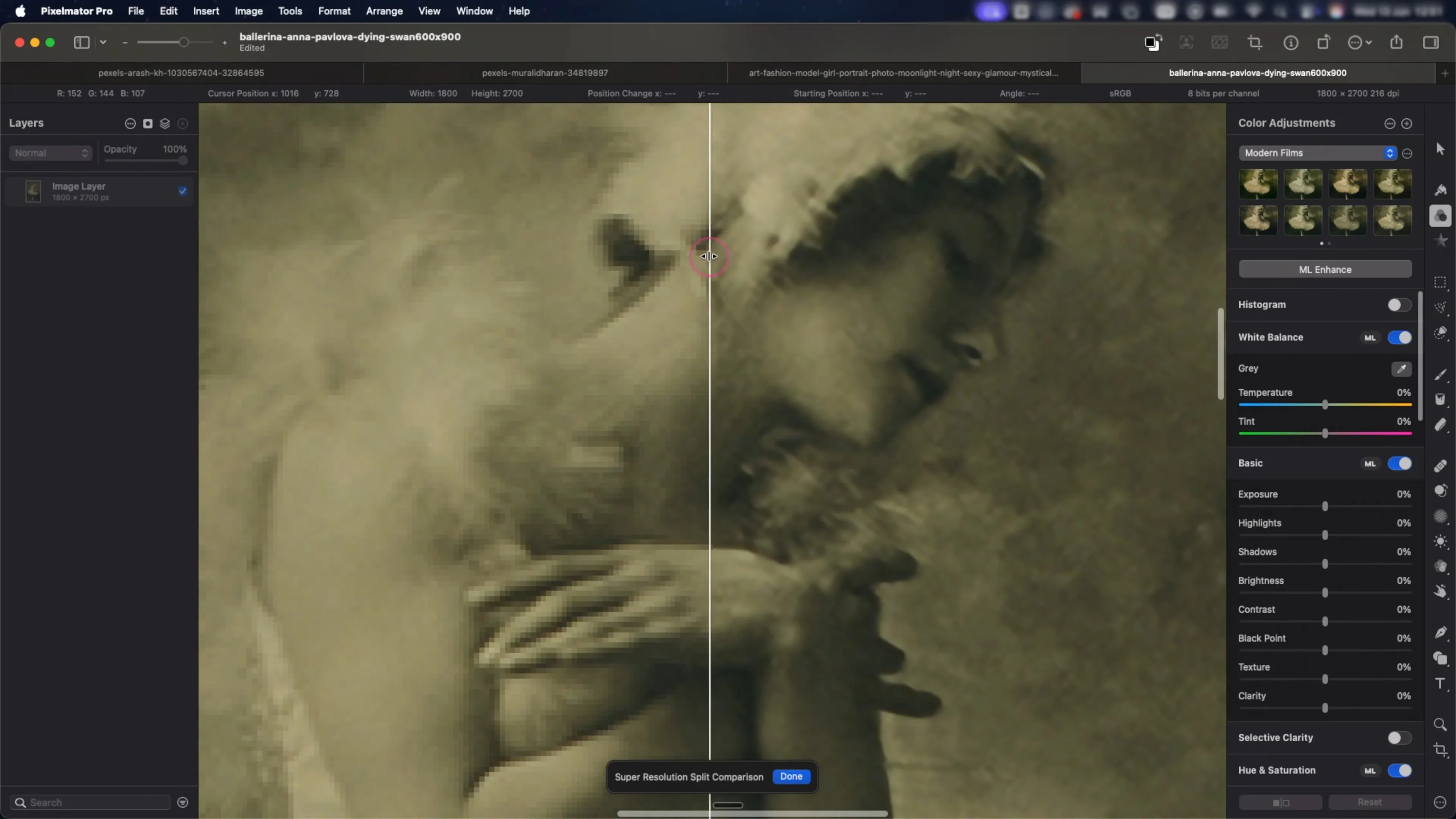 Beispiel für Pixelmator Pros KI-Verbesserungstool bei der Arbeit