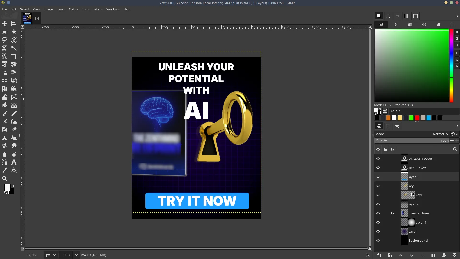 Interface and example of creating a social media post in GIMP
