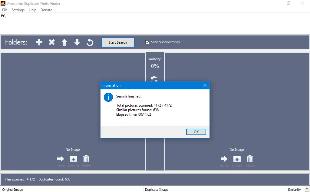 Duplicate search is complete in Awesome Duplicate Photo Finder