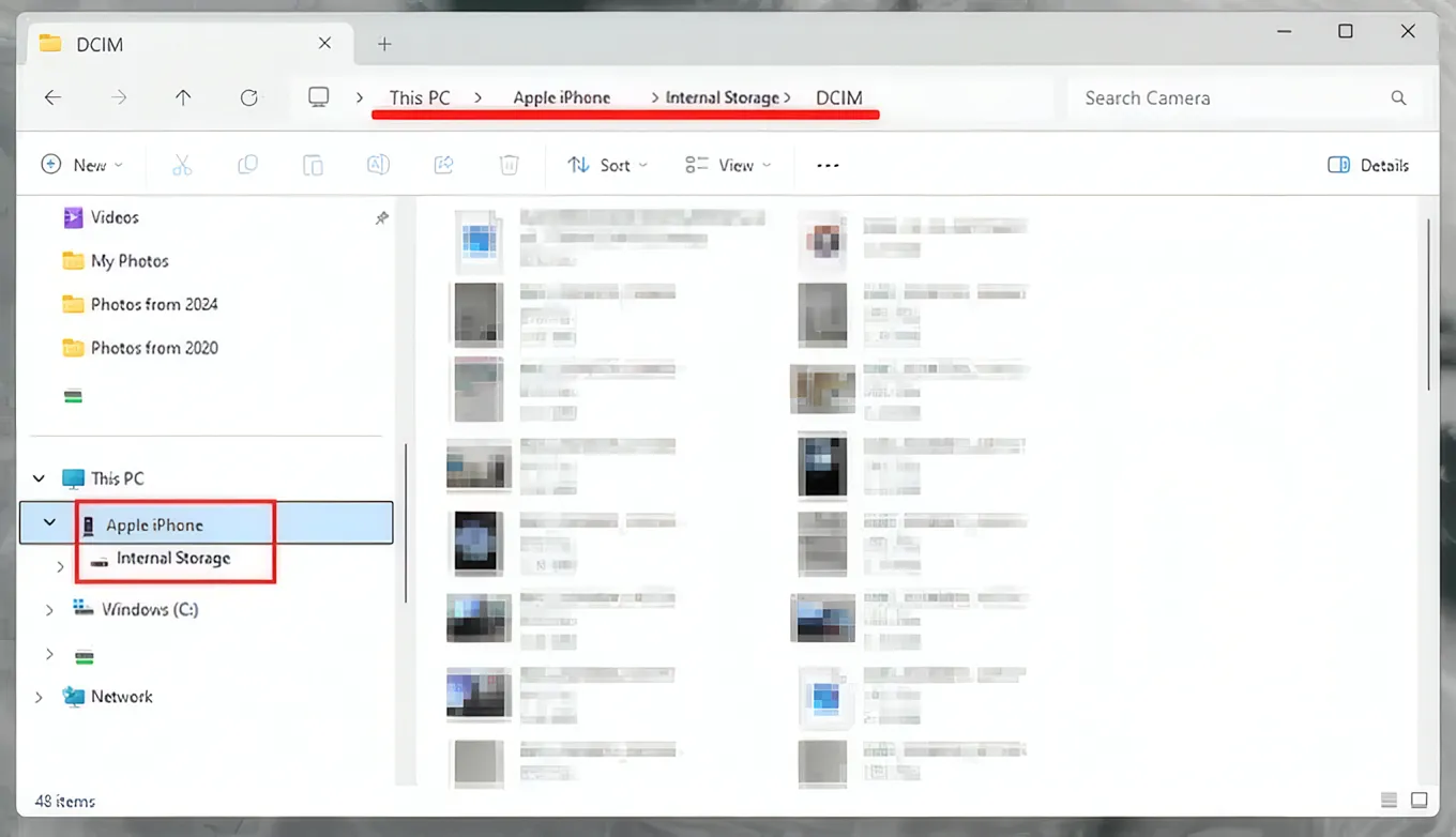 Location of photos in iPhone memory