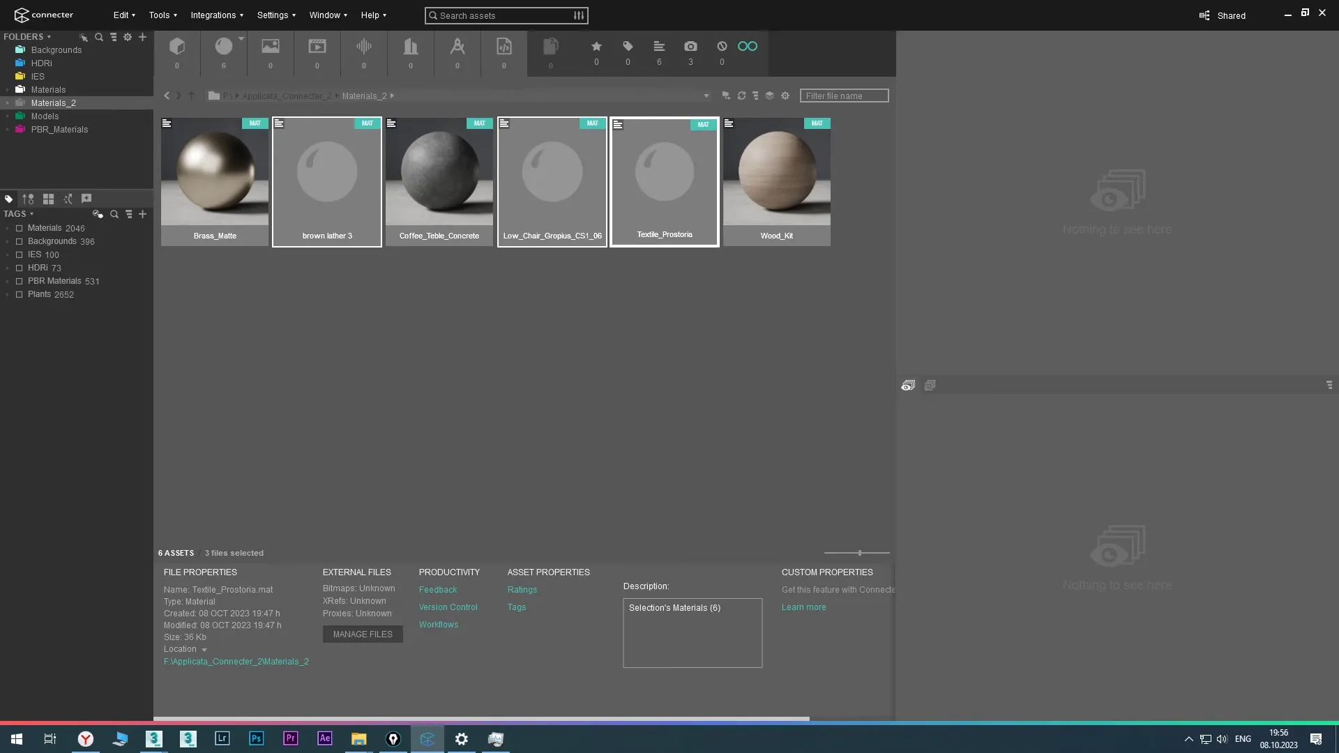 Interface and preview of 3D textures in Connecter Suite