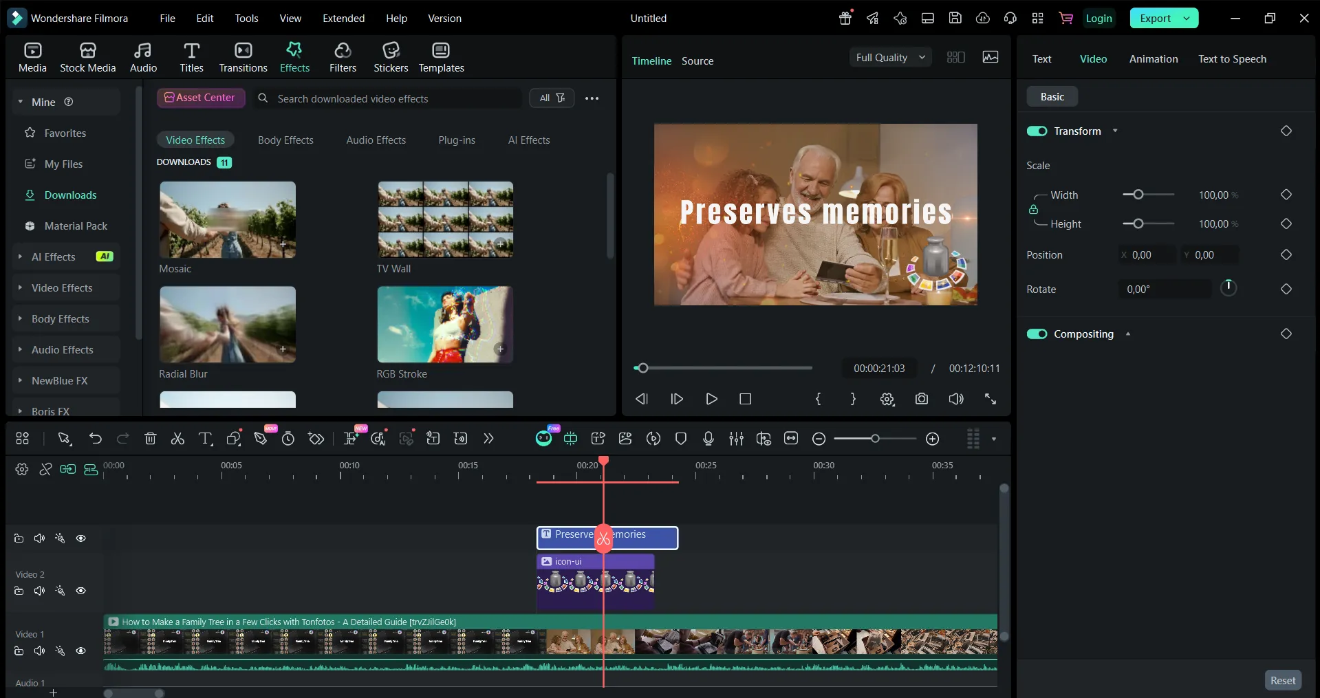 Interface et exemple d'édition dans Wondershare Filmora