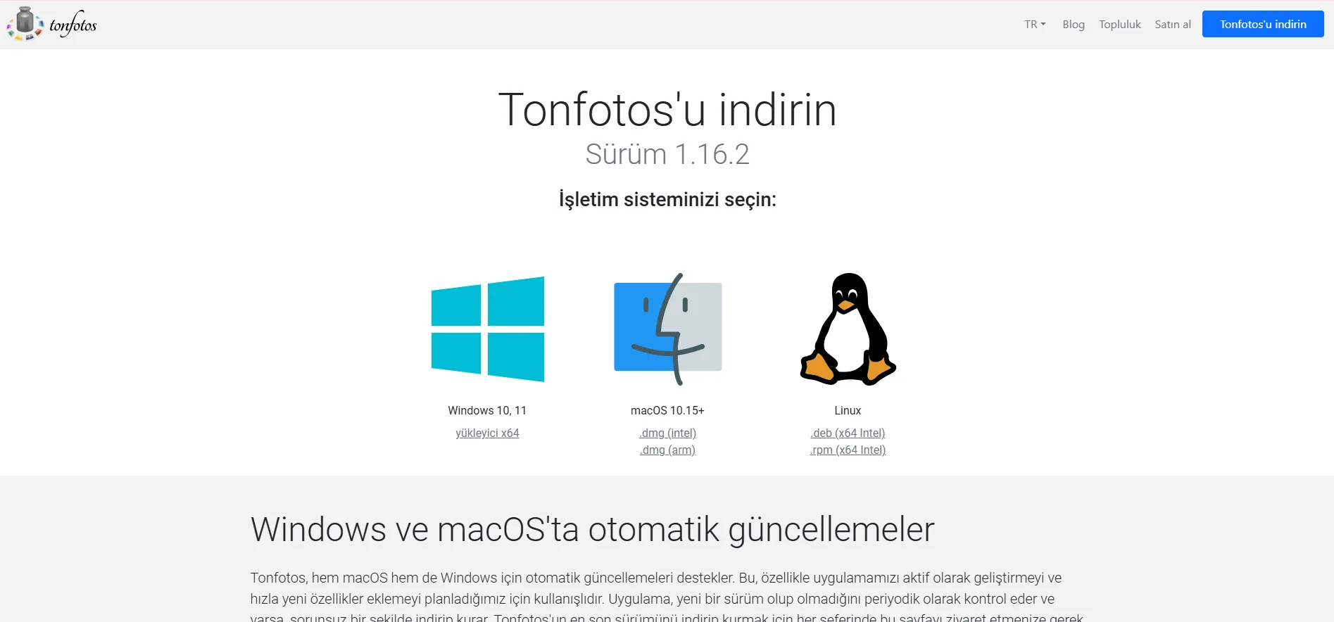 Tonfotos'un resmi indirme sayfası
