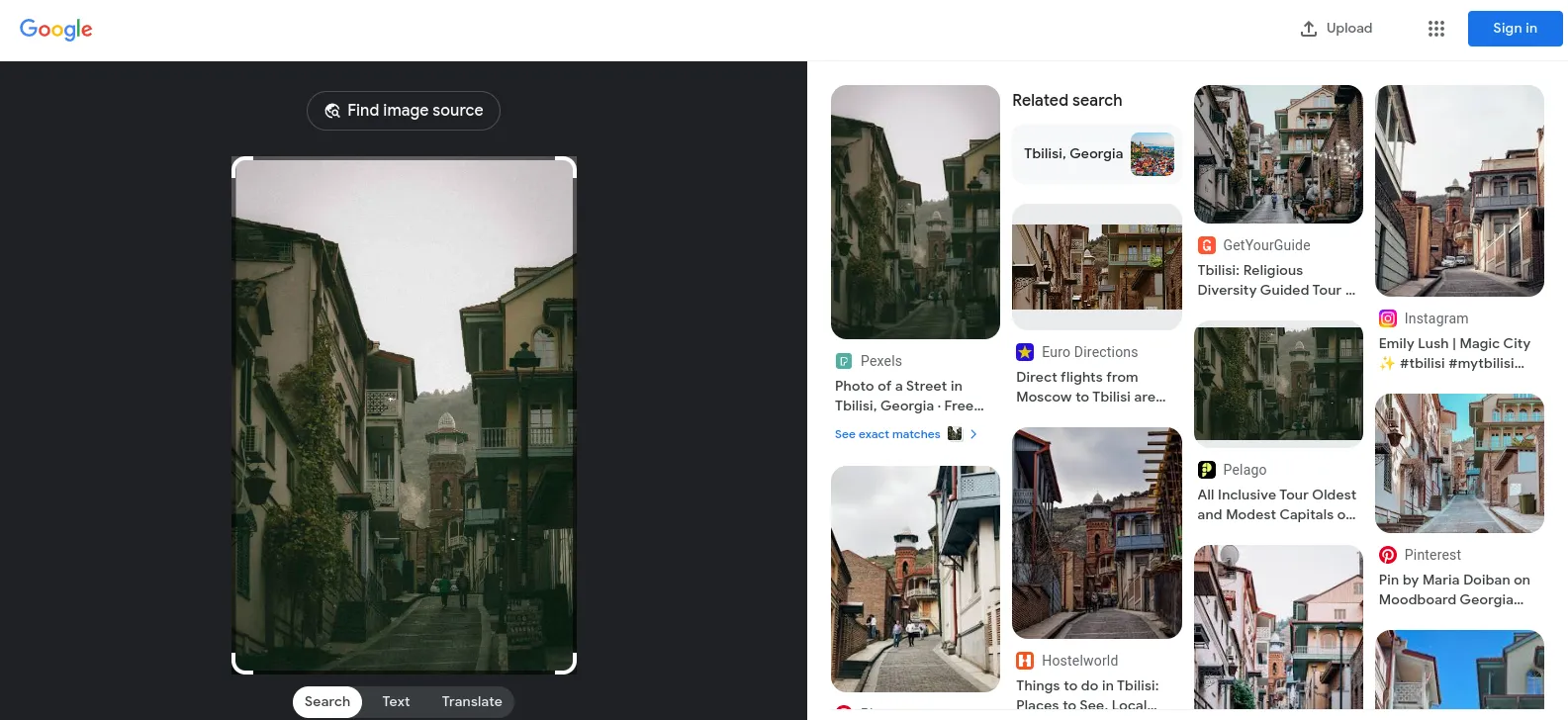 Determining the location in a photo in Google Lens