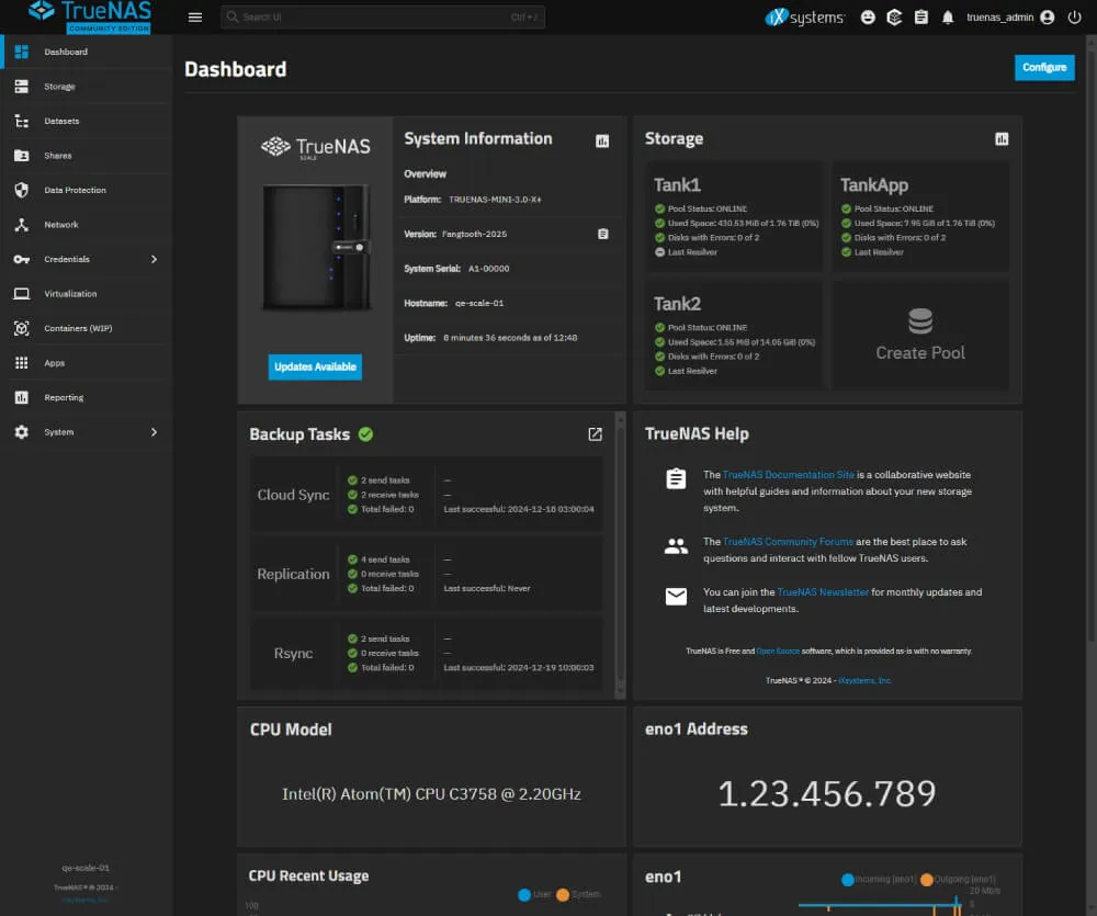 TrueNAS Control Panel