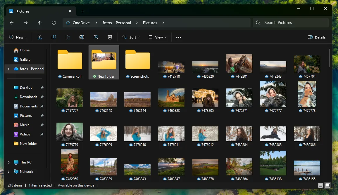 Example of photo storage in the OneDrive cloud folder
